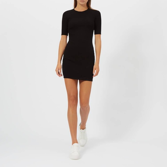 T by Alexander Wang Compact Rib Cut Out Dress with Logo Elastic Black XS - Picture 2 of 4